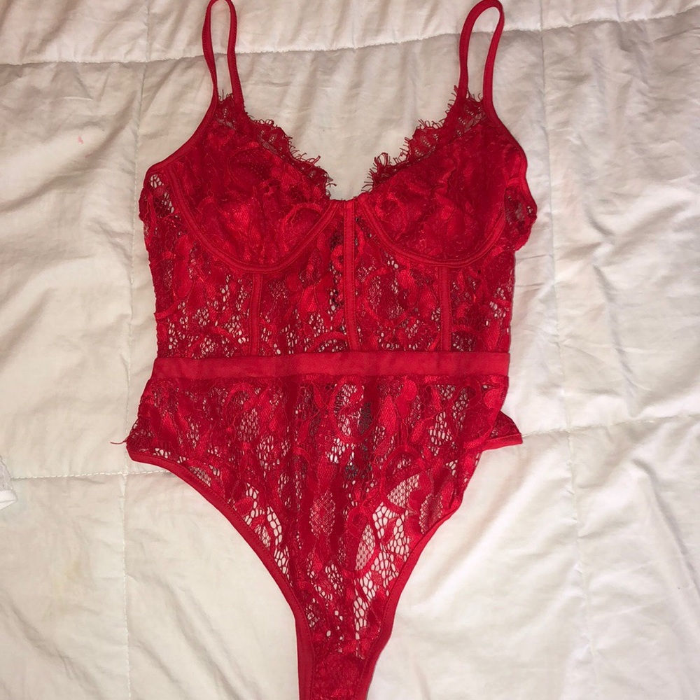 Nasty Gal Red Lace Bodysuit